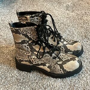 MIA Black and Cream Snakeskin Combat Boots
